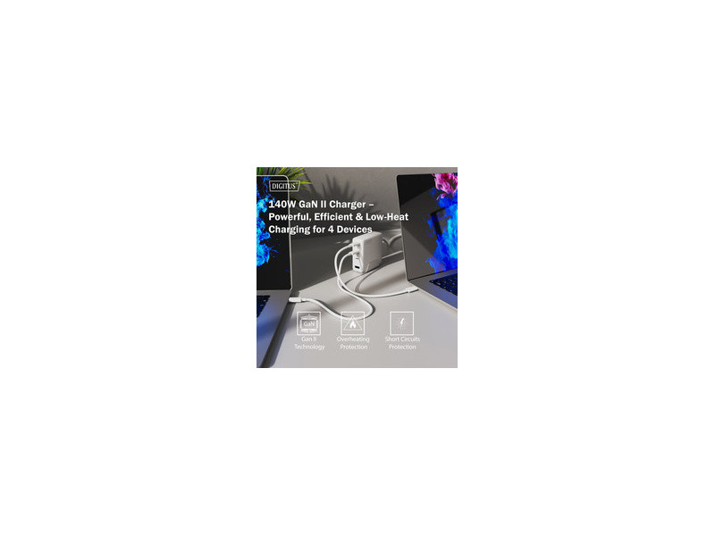 DIGITUS Chargeur secteur USB GaN, 3x USB-C / 1x USB-A, 140 W