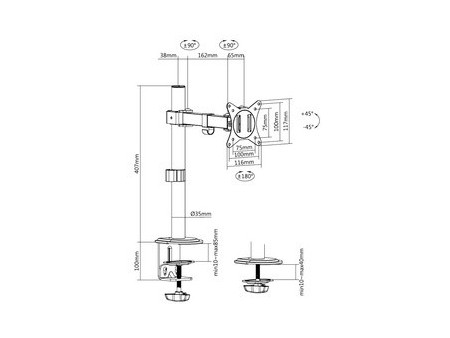LogiLink Support d'écran, longueur du bras: 200 mm, noir