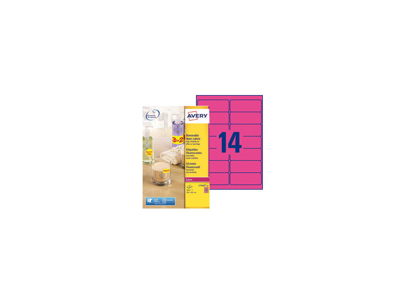 AVERY Etiquette fluorescente, 99,1 x 38,1 mm, rouge fluo