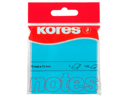 Kores Note adhésive 'NEON', 75 x 75mm, uni, bleu fluo