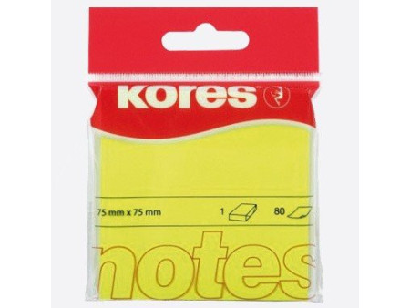 Kores Note adhésive 'NEON', 75 x 75, uni, jaune fluo