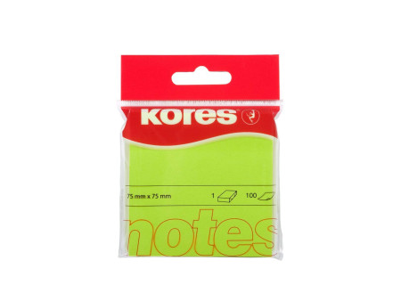 Kores Note adhésive 'NEON', 75 x 75 mm, uni, vert fluo