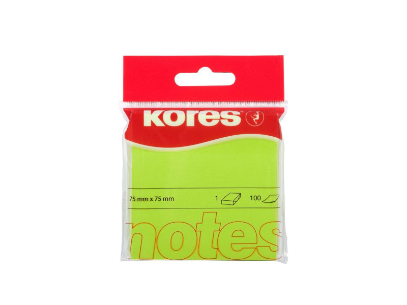 Kores Note adhésive 'NEON', 75 x 75 mm, uni, vert fluo