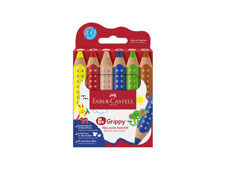 FABER-CASTELL Crayon de couleur Grippy, étui carton de 6