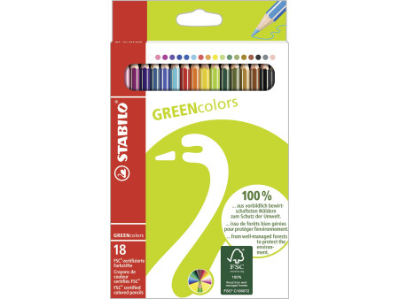 STABILO Crayon de couleur GREENcolors, étui carton de 18