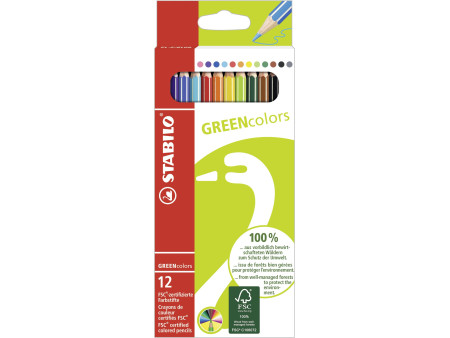 STABILO Crayon de couleur GREENcolors, étui carton de 12