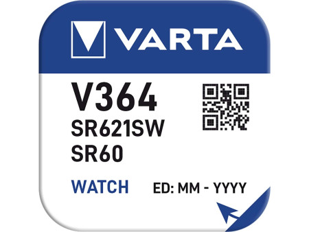 VARTA Pile oxyde argent pour montres, V364 (SR60), 1,55 V