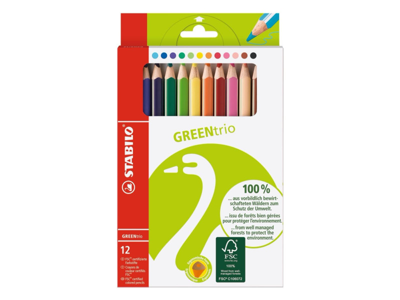 STABILO Crayon de couleur GREENtrio, épais, étui en carton