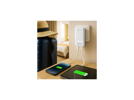 LogiLink Chargeur de voyage double USB, 65 W, extra-mince