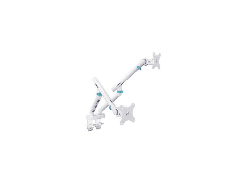 DIGITUS Bras support design pour 2 écrans, avec pince, blanc