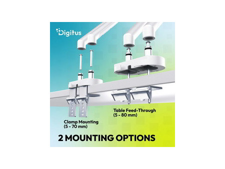 DIGITUS Bras support design pour 2 écrans, avec pince, blanc