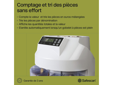 Safescan Compteuse trieuse pièces Euro 'Safescan 1250',blanc