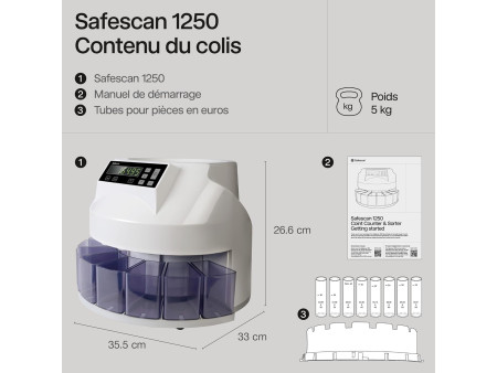 Safescan Compteuse trieuse pièces Euro 'Safescan 1250',blanc