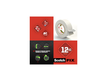 Scotch-FIX Ruban adhésif double face pour intérieur, 1,8 m