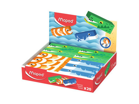 Maped Gomme en plastique, design animalier, présentoir de 20