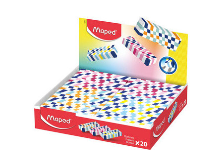 Maped Gomme en plastique, carreaux colorés, présentoir de 20