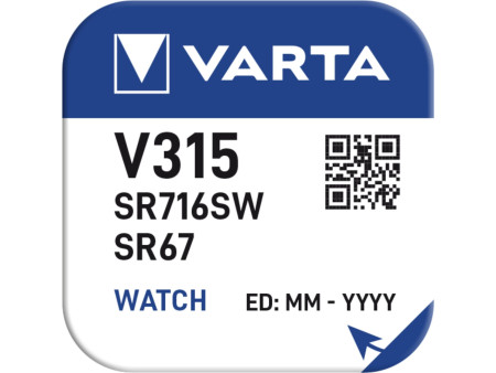 VARTA Pile oxyde argent pour montres, V315 (SR67), 1,55 Volt
