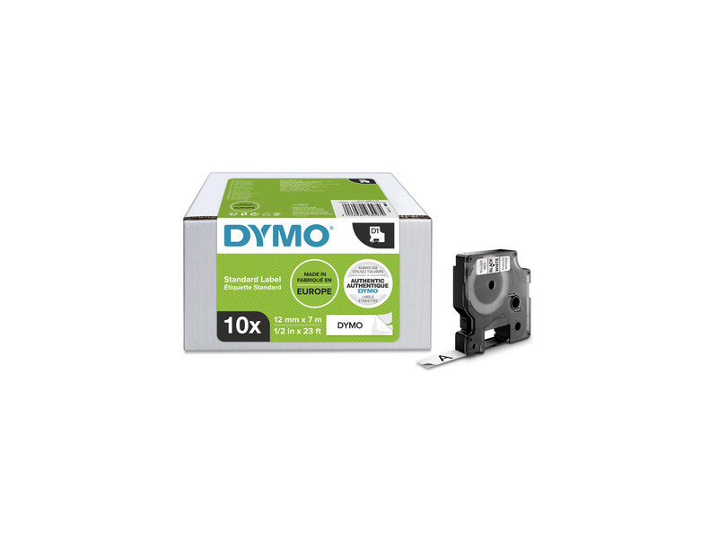 DYMO Cassette de ruban à étiqueter D1, 12mm x 7m, pack de 20