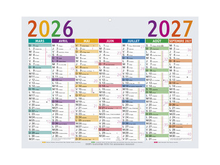 EXACOMPTA Calendrier Multicolore, 2026/2027, 430 x 335 mm