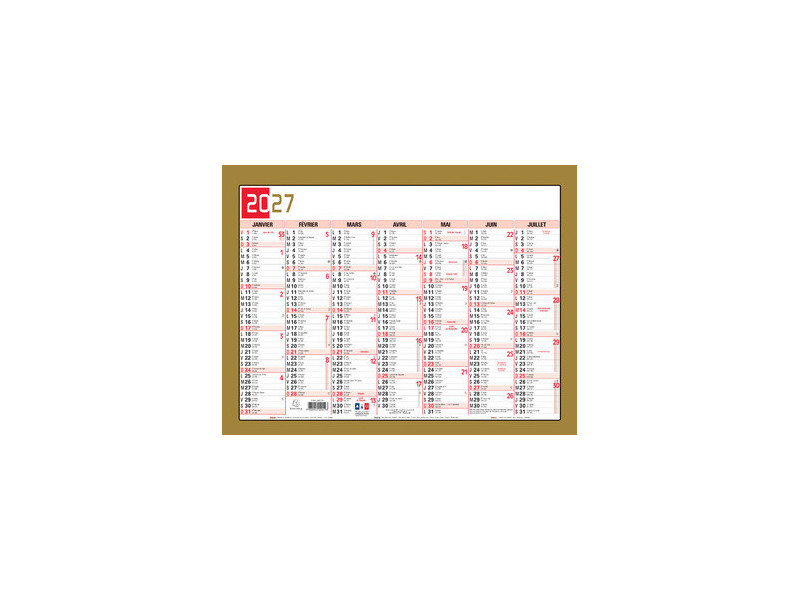EXACOMPTA Calendrier tricolore neutre, 180 x 135 mm, 2027