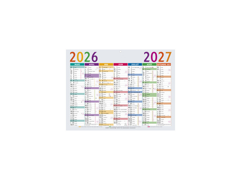 EXACOMPTA Calendrier Multicolore, 2026/2027, 550 x 405 mm