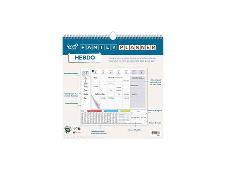 QUO VADIS Calendrier FAMILY PLANNER HEBDO, 2026/2027