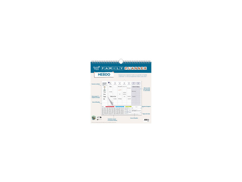 QUO VADIS Calendrier FAMILY PLANNER HEBDO, 2026/2027