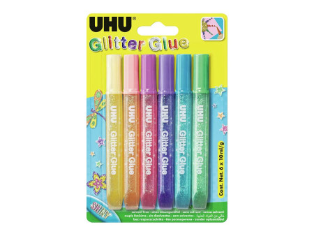 UHU Colle scintillante Glitter Glue Shiny, contenu:6 x 10 ml