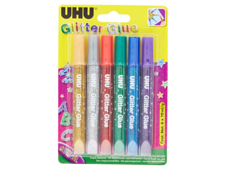UHU Colle scintillante Glitter Glue Original, contenu:6x10ml
