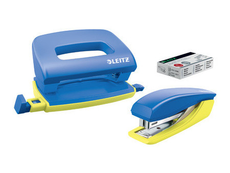 LEITZ Kit mini agrafeuse & mini perforateur Urban Chic, bleu