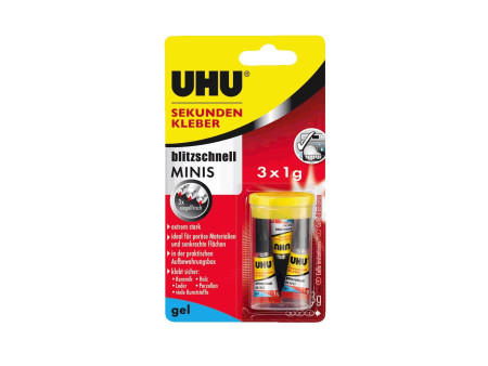 UHU Colle instantanée MINIS GEL, 3 tubes de 1 g
