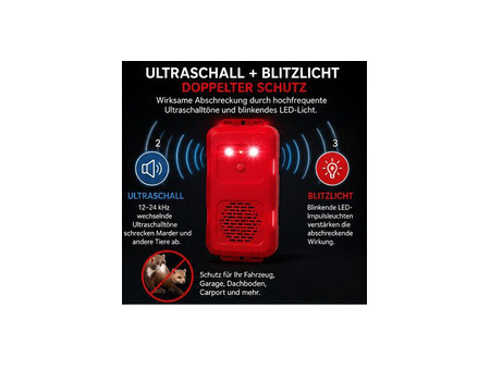 IWH Répulsif anti-martres, 12V, ultrasons & flash lumineux