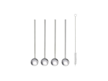 metaltex Cuillère à cocktail / paille, inox, set de 4