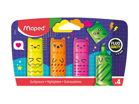 Maped Surligneur Mini FLUO'PEPS KAWAI, blister de 4