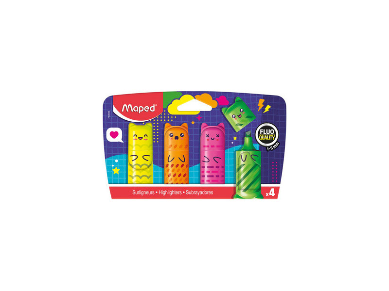 Maped Surligneur Mini FLUO'PEPS KAWAI, blister de 4