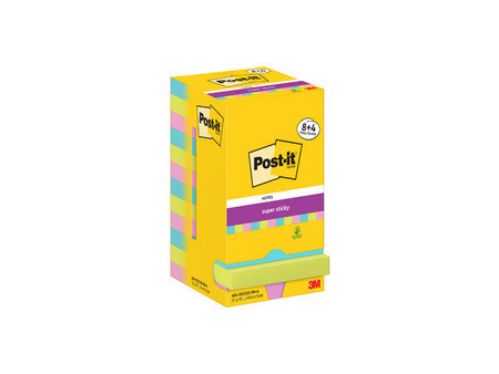 Post-it Bloc-note adhésif super sticky notes, 76x76 mm, 8+4