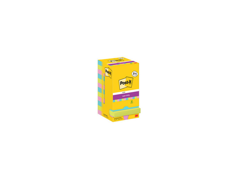Post-it Bloc-note adhésif super sticky notes, 76x76 mm, 8+4