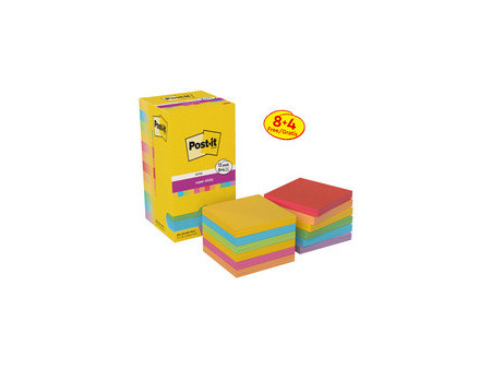Post-it Bloc-note adhésif super sticky notes, 76x76 mm, 8+4