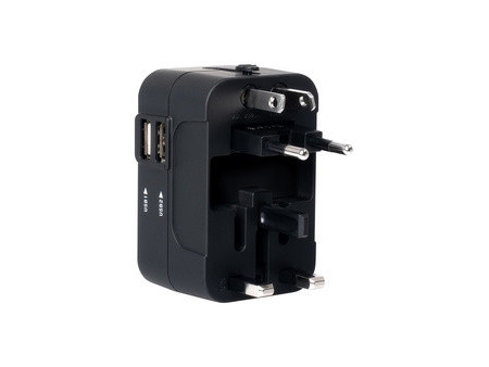 pavo Adaptateur de voyage universel (US/AU/EU/UK), noir