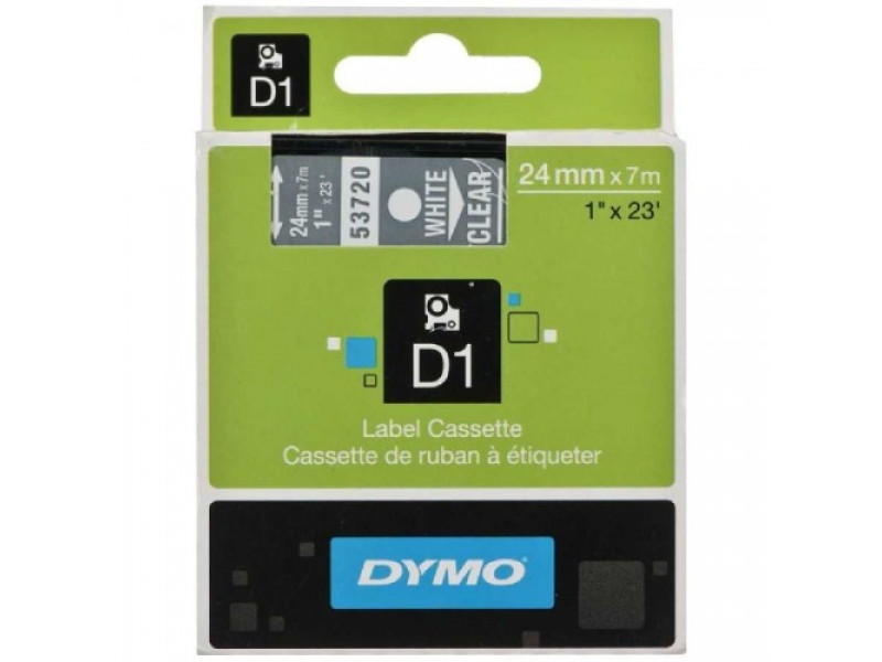 Ruban Dymo 53720 blanc sur transparent, 24 mm x 7m