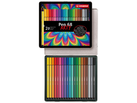 STABILO Feutre Pen 68, étui métallique de 20