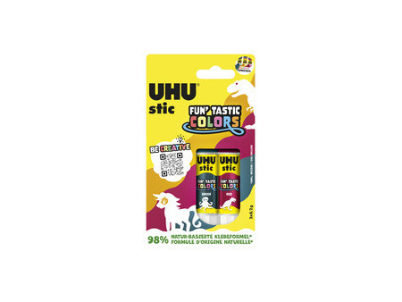 UHU Bâton de colle stic FUN'TASTIC COLORS, 2x 8,2 g, blister