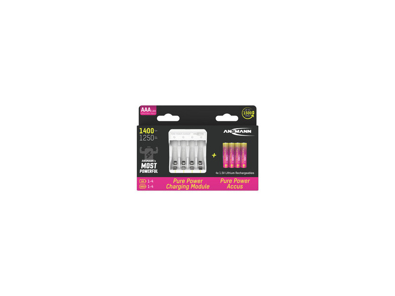 ANSMANN Kit chargeur Pure Power, incl. 4 piles Li-Ion AAA