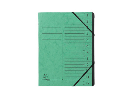 EXACOMPTA Trieur, A4, carton, 12 compartiments, vert
