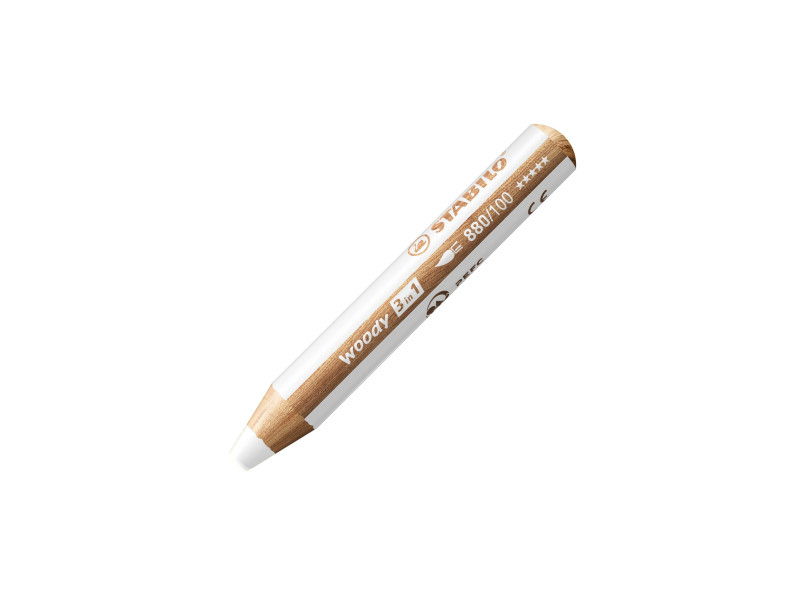 STABILO Crayon multi-talents woody 3 en 1, rond, blanc