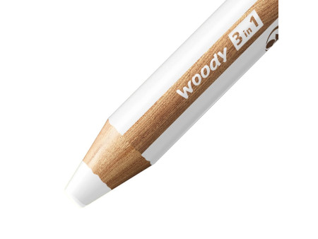 STABILO Crayon multi-talents woody 3 en 1, rond, blanc