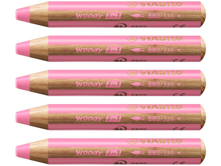 STABILO Crayon multi-talents woody 3 en 1, rond, rose