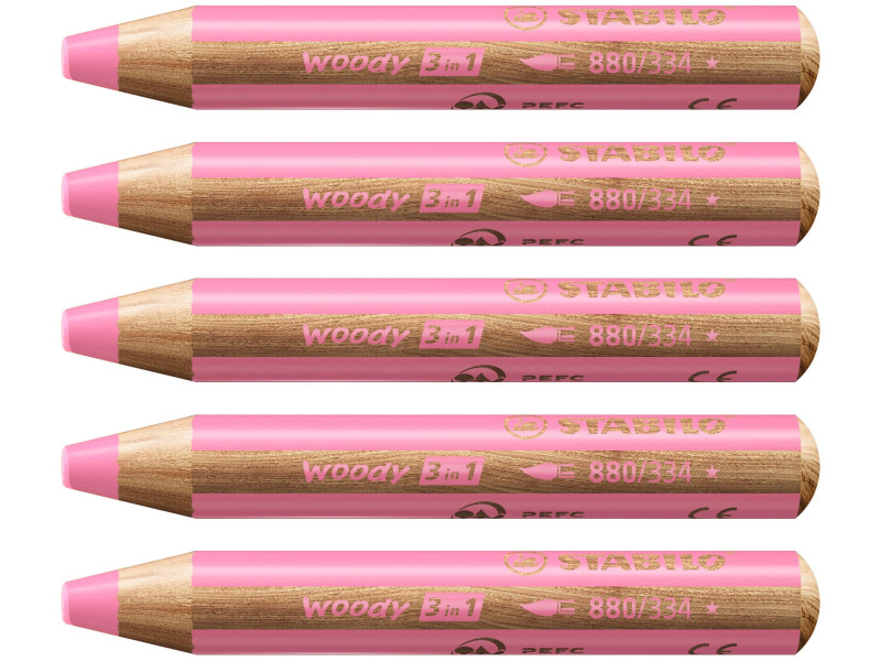 STABILO Crayon multi-talents woody 3 en 1, rond, rose