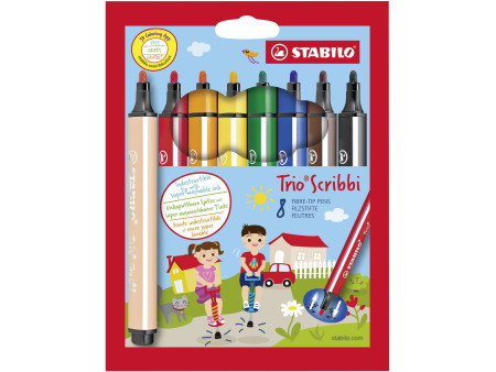 STABILO Feutre Trio Scribbi, étui en carton de 8