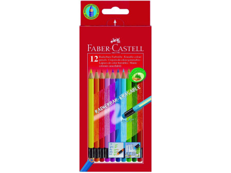 FABER-CASTELL Crayon de couleur gommable, étui carton de 12